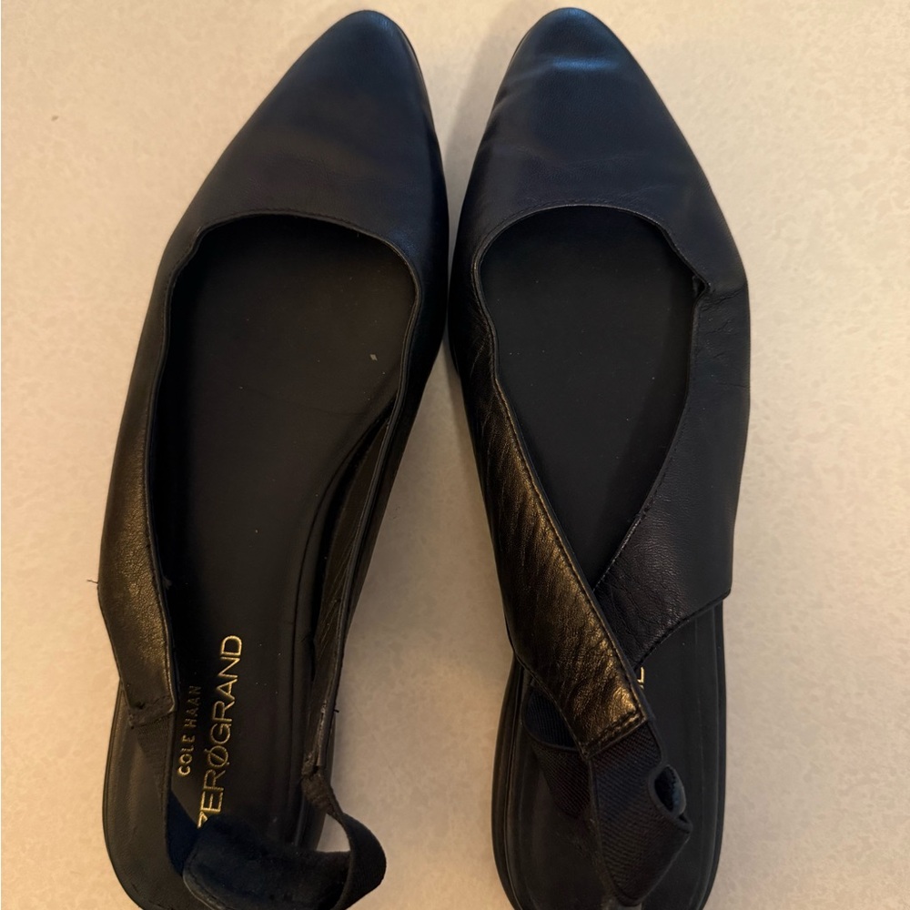 Cole Haan Black Leather Slingback Flats - Zerogrand - pointed toe